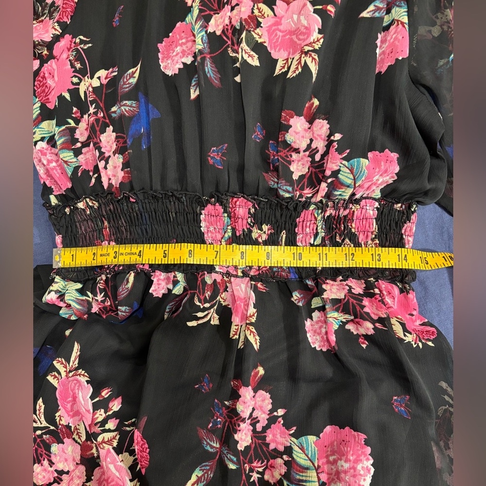 Floral Maxi Dress - Black and Pink, 3/4 length sleeves - Picture 8 of 8